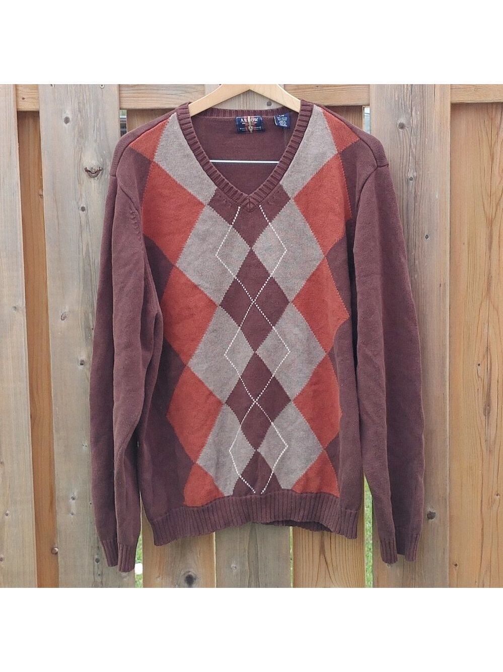 RETRO ARGYLE Sweater Men's Size Large ARROW Knit Sweater
